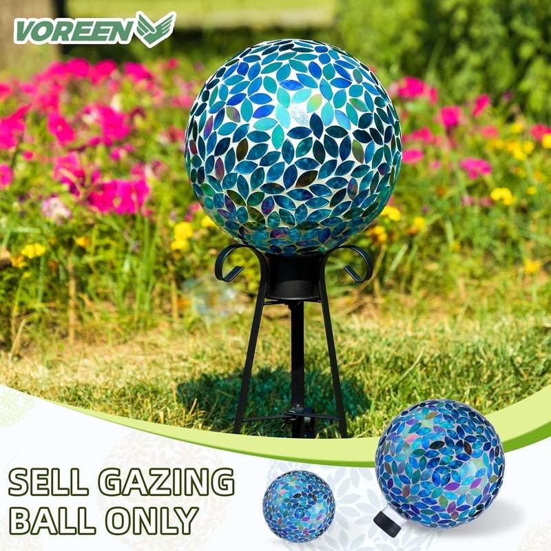 VOREEN Mosaic Glass Gazing Ball, 10" Handmade Reflective Garden Globe, Outdoor Patio Lawn Yard Decor Sphere, Blue & Amber Colorful Design - Image 2